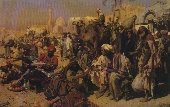 "Market Place Outside the Gates of Cairo", Leopold Carl Muller, 1878